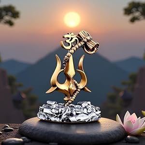 Shiv Trishul with Damru Idol | Mahadev Trishul Showpiece with Om Symbol for Car Dashboard, Home Temple & Office Decor | Lord Shiva Statue Gift Item