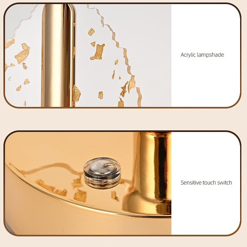 3D Acrylic LED Table Lamp with Gold Base, Decorative Metal Iron Cordless Table Lamp, Touch Control Night Light for Bedroom, Living Room, Home Decor (Pack of 1) (Glitter Waist)