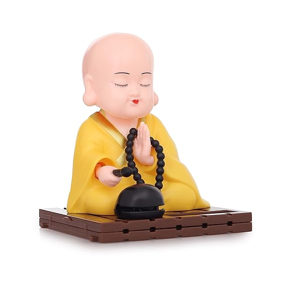Alusters Solar Powered Sitting Buddha Statue - Shaking Head Buddha Monk Statue for Car Dashboard, Home & Office Desktop, Health Wealth & Prosperity, Peaceful Meditation