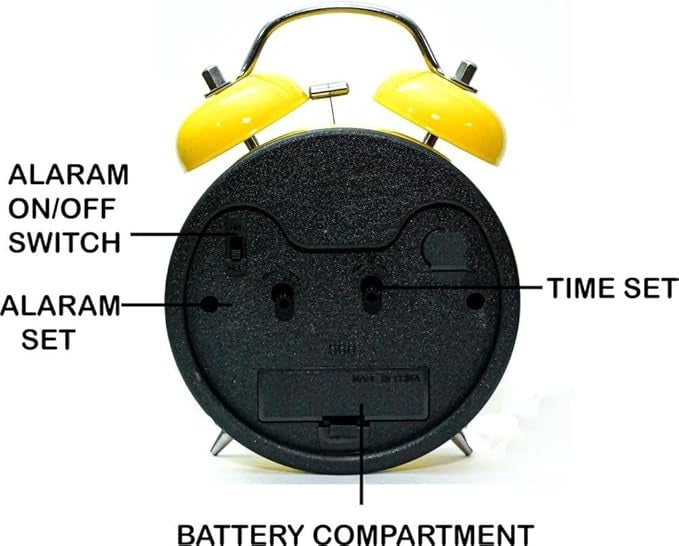 Alusters Smile Analog Table Clock with Alarm, Desk Top|Silent Non Ticking Quartz Movement | Battery Operated for Bedroom, Living Room, Office, Home Decor (Yellow Clock)