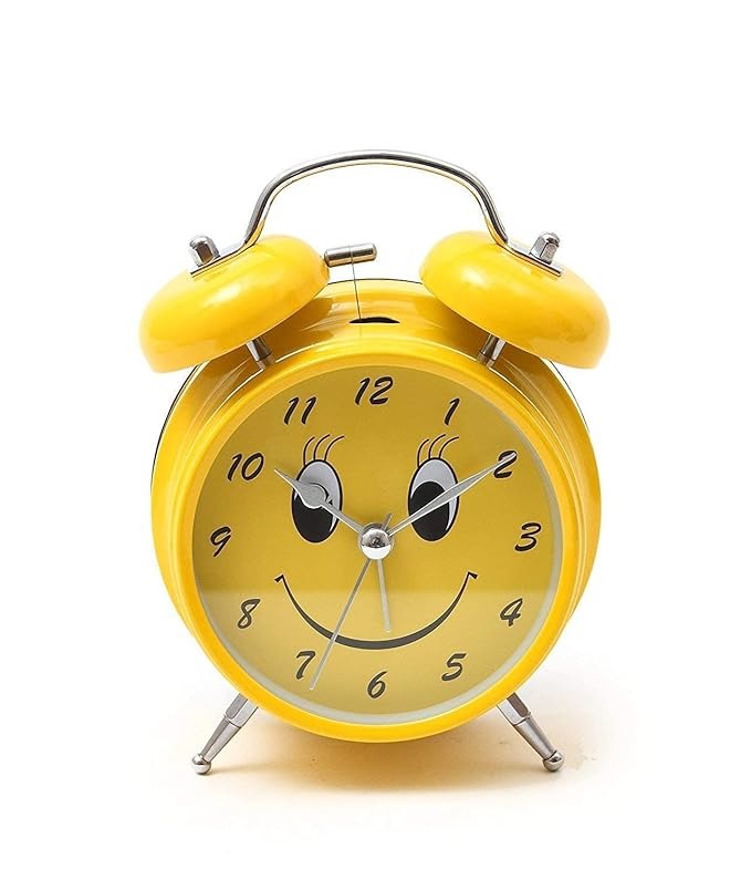 Alusters Smile Analog Table Clock with Alarm, Desk Top|Silent Non Ticking Quartz Movement | Battery Operated for Bedroom, Living Room, Office, Home Decor (Yellow Clock)