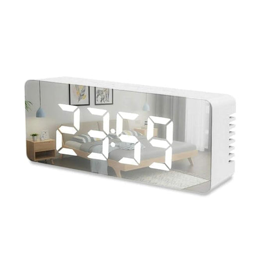 Digital Alarm Clock with Large LED Display, Mirror Surface, Dual Alarms, Snooze & Adjustable Brightness, USB Powered Bedroom Desk Clock