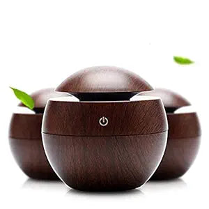 Wooden Cool Mist Diffuser, Essential Oil Diffuser with LED Night Light for Car, Office, Home, Bedroom, One Click Aroma Therapy Humidifier for Plant