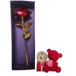 Alusters Valentine's Day Gift Combo of Red Rose and Soft Teddy Bear Globe Dome Gift Box for Boyfriend/Girlfriend/Lover