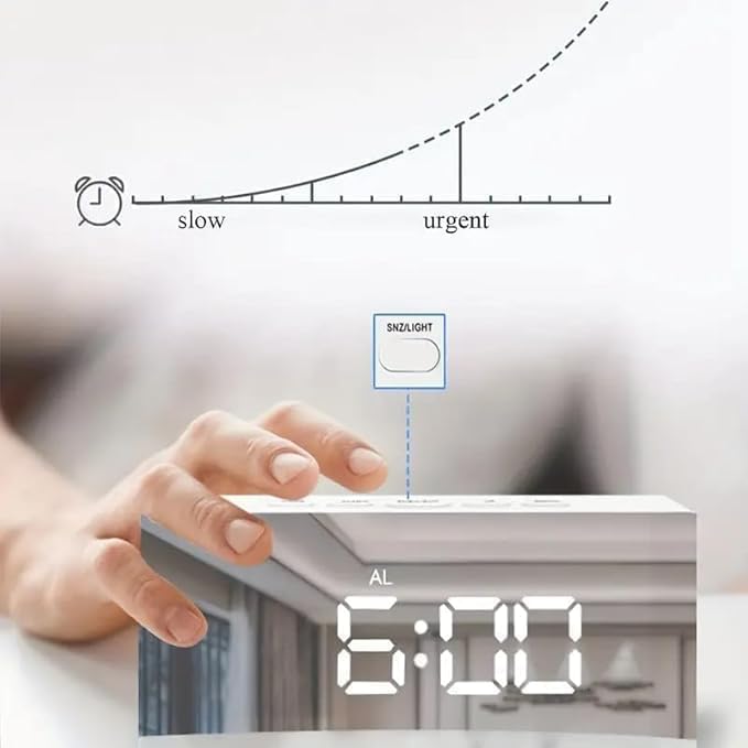 Digital Alarm Clock with Large LED Display, Mirror Surface, Dual Alarms, Snooze & Adjustable Brightness, USB Powered Bedroom Desk Clock