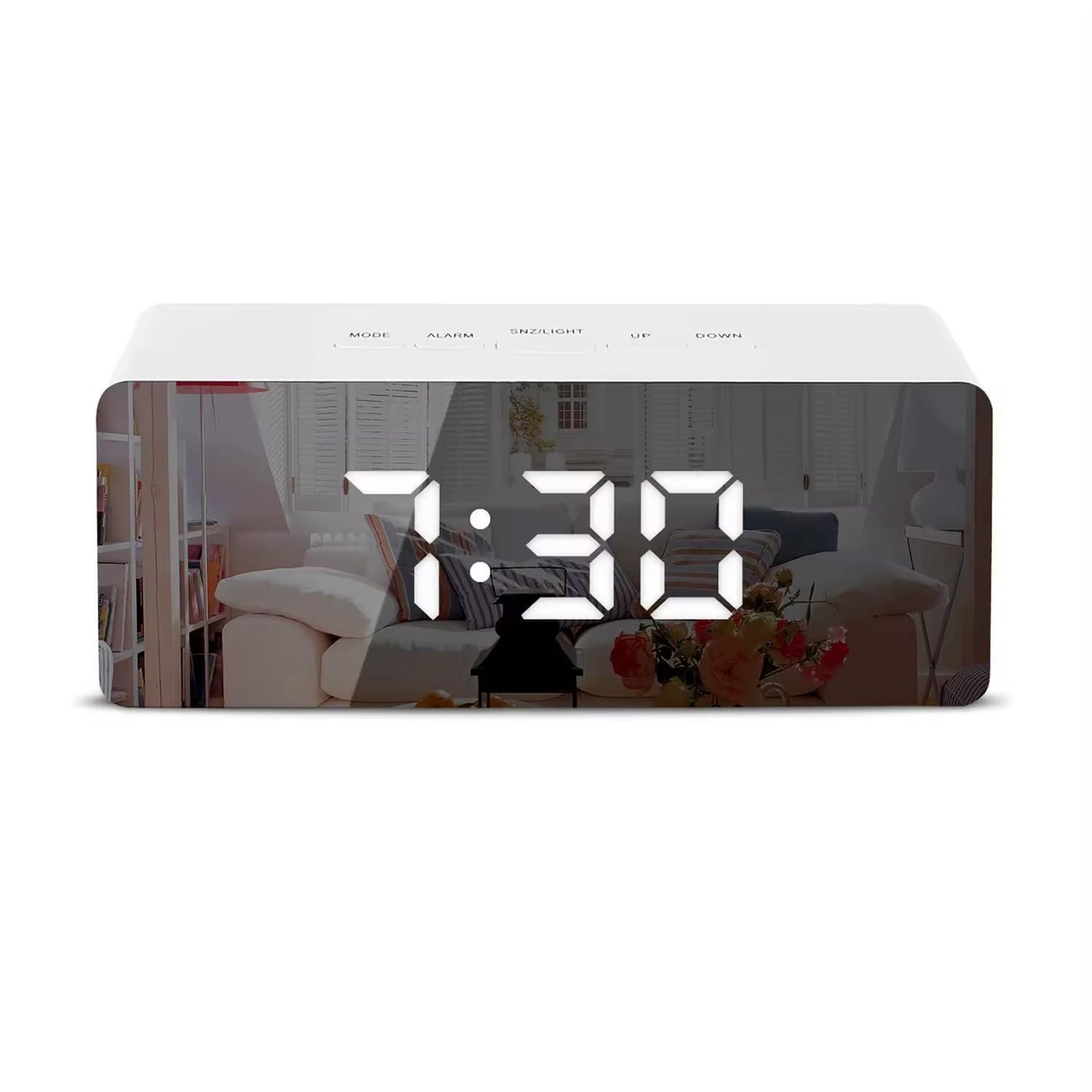 Digital Alarm Clock with Large LED Display, Mirror Surface, Dual Alarms, Snooze & Adjustable Brightness, USB Powered Bedroom Desk Clock
