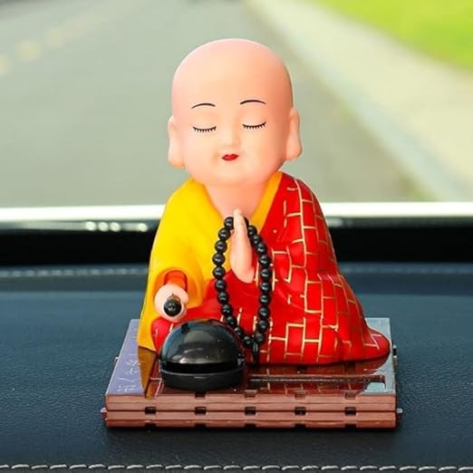 Alusters Solar Powered Sitting Buddha Statue - Shaking Head Buddha Monk Statue for Car Dashboard, Home & Office Desktop, Health Wealth & Prosperity, Peaceful Meditation