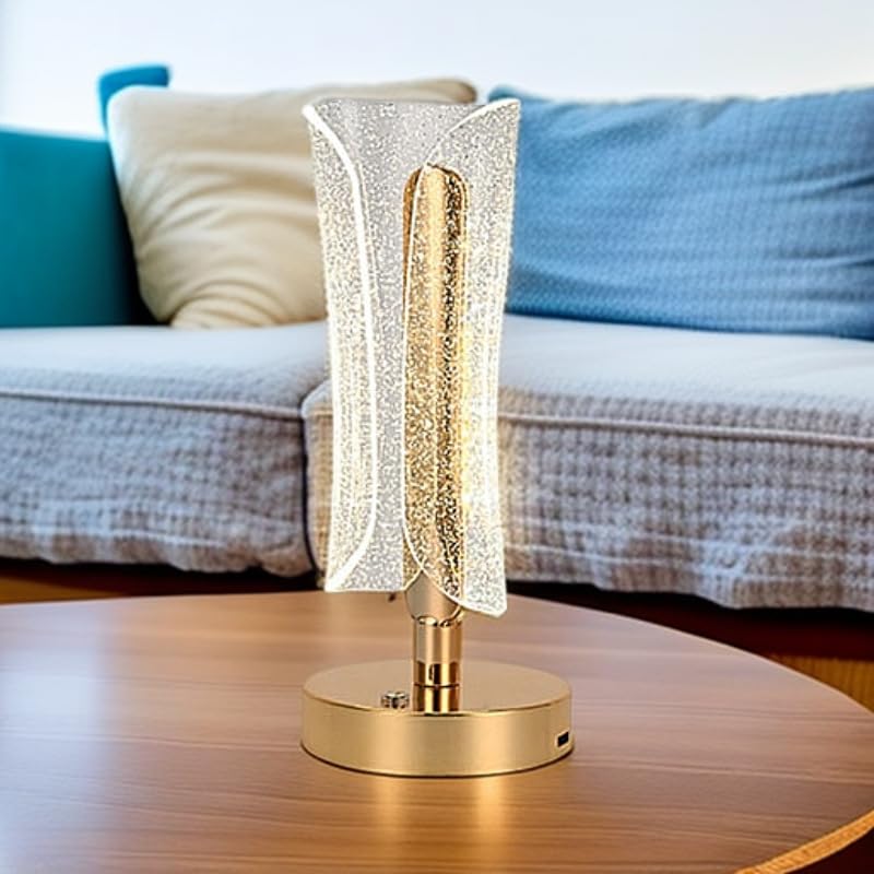 3D Acrylic LED Table Lamp with Gold Base, Decorative Metal Iron Cordless Table Lamp, Touch Control Night Light for Bedroom, Living Room, Home Decor (Pack of 1) (Glitter Waist)