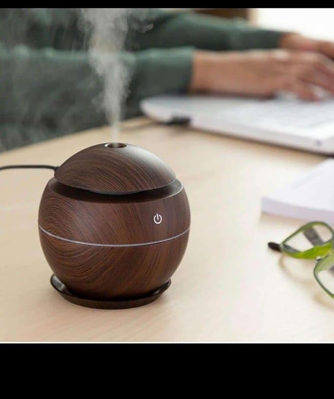 Wooden Cool Mist Diffuser, Essential Oil Diffuser with LED Night Light for Car, Office, Home, Bedroom, One Click Aroma Therapy Humidifier for Plant