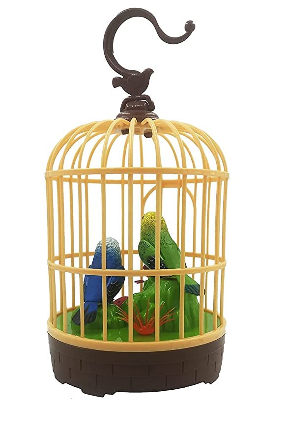 Alusters Realistic Singing & Chirping Bird Toy Battery Operated Bird in Cage with Sensory Touch,Gift for Baby Birthday Educational and Entertaining Toy