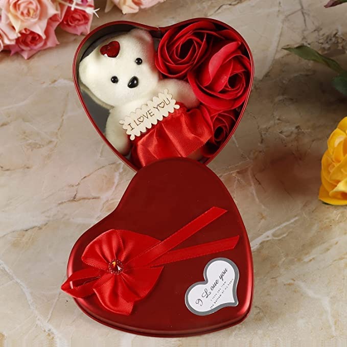 Alusters Valentine's Day Gift Combo of Red Rose and Soft Teddy Bear Globe Dome Gift Box for Boyfriend/Girlfriend/Lover