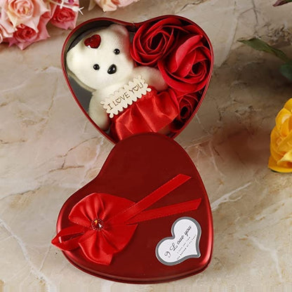 Alusters Valentine's Day Gift Combo of Red Rose and Soft Teddy Bear Globe Dome Gift Box for Boyfriend/Girlfriend/Lover