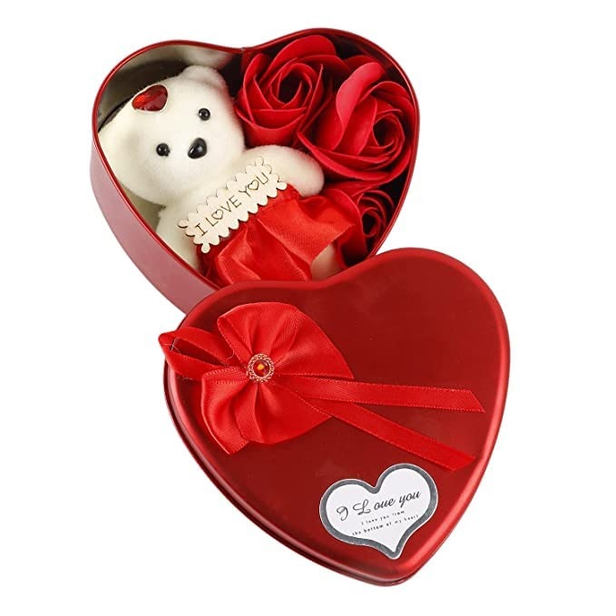 Alusters Valentine's Day Gift Combo of Red Rose and Soft Teddy Bear Globe Dome Gift Box for Boyfriend/Girlfriend/Lover
