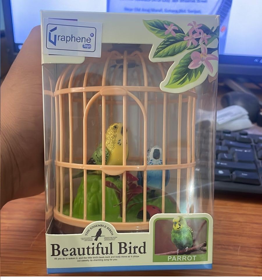 Alusters Realistic Singing & Chirping Bird Toy Battery Operated Bird in Cage with Sensory Touch,Gift for Baby Birthday Educational and Entertaining Toy