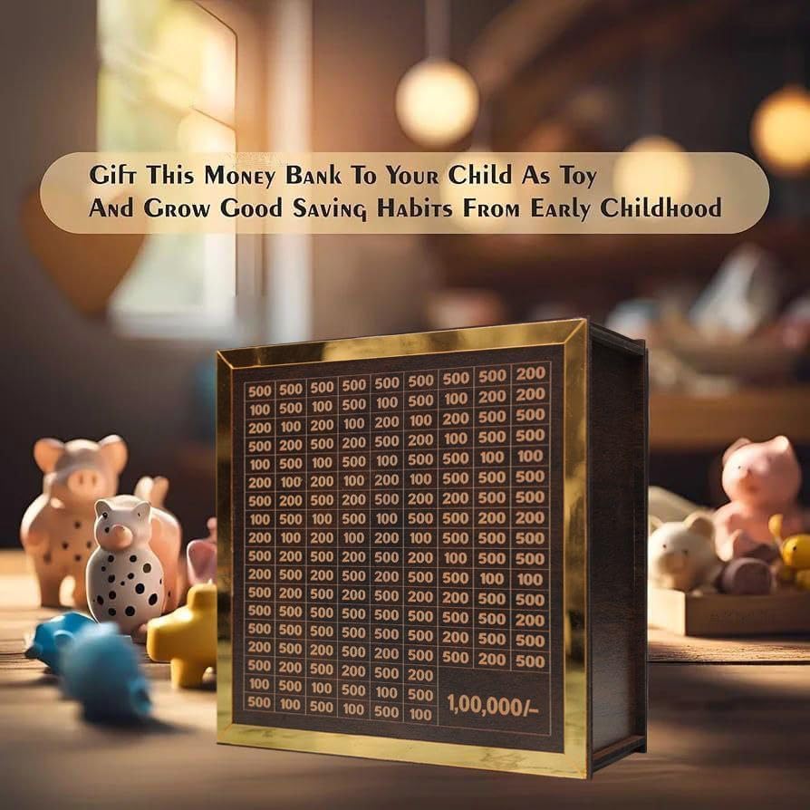 Money Saving Box for Kids and Adults | Wooden Money Bank with Lock | Big Size Piggy Bank 2 Lakh Target | 1 Lakh Saving Box with Numbers | Undiyal Hundi Pig (Money Bank)