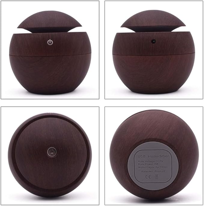 Wooden Cool Mist Diffuser, Essential Oil Diffuser with LED Night Light for Car, Office, Home, Bedroom, One Click Aroma Therapy Humidifier for Plant