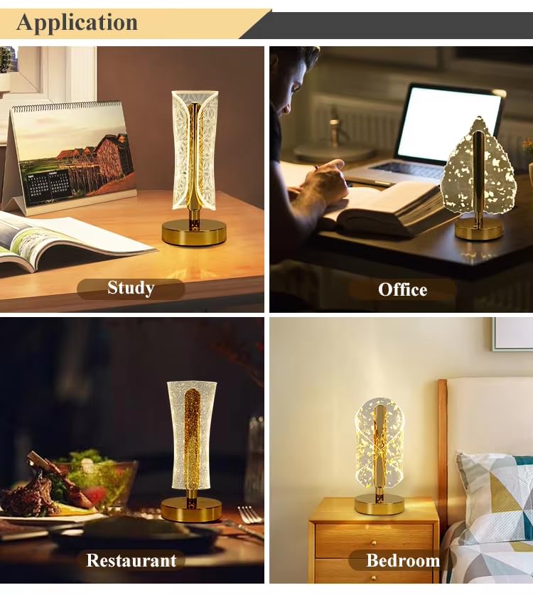 3D Acrylic LED Table Lamp with Gold Base, Decorative Metal Iron Cordless Table Lamp, Touch Control Night Light for Bedroom, Living Room, Home Decor (Pack of 1) (Glitter Waist)