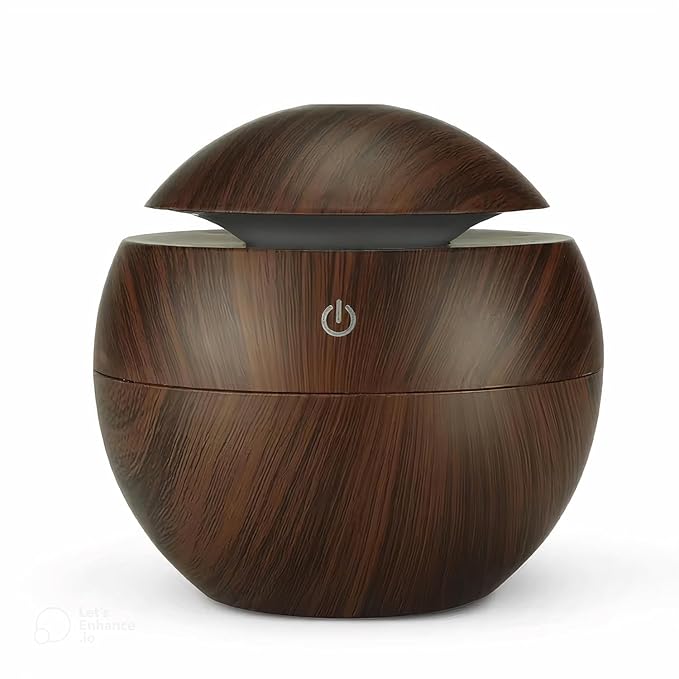 Wooden Cool Mist Diffuser, Essential Oil Diffuser with LED Night Light for Car, Office, Home, Bedroom, One Click Aroma Therapy Humidifier for Plant