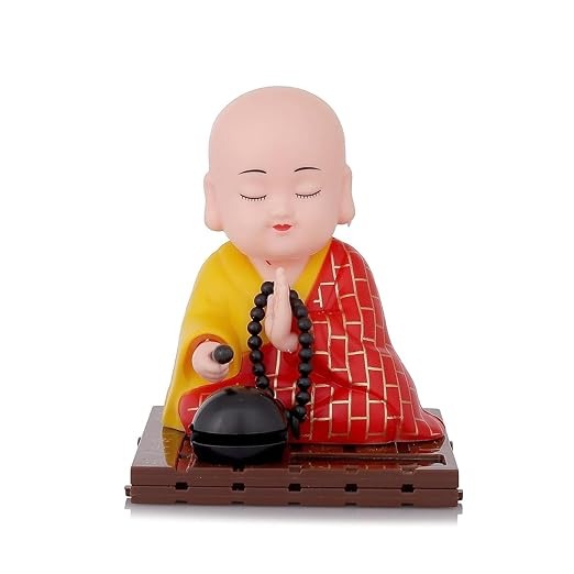 Alusters Solar Powered Sitting Buddha Statue - Shaking Head Buddha Monk Statue for Car Dashboard, Home & Office Desktop, Health Wealth & Prosperity, Peaceful Meditation