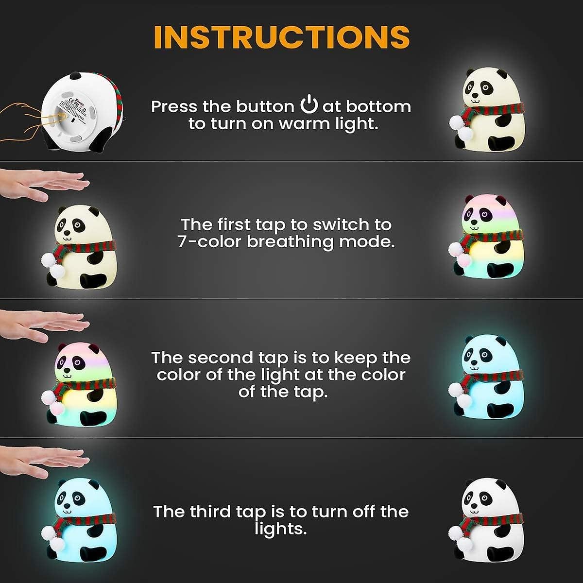 Touch Silicone Panda Light – Night Light for Kids, Girls & Boys