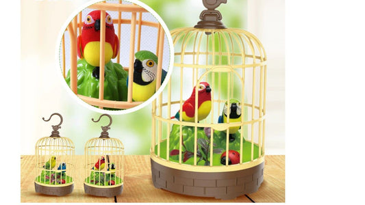 Alusters Realistic Singing & Chirping Bird Toy Battery Operated Bird in Cage with Sensory Touch,Gift for Baby Birthday Educational and Entertaining Toy
