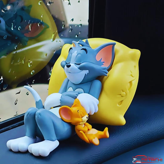 Car Dashboard Decorative Figurine, Tom and Jerry Sleeping Design, Interior Accessories, Cute Desk Showpiece, Blue and Yellow