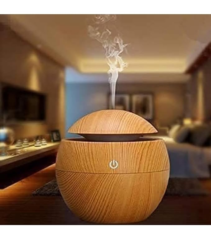 Wooden Cool Mist Diffuser, Essential Oil Diffuser with LED Night Light for Car, Office, Home, Bedroom, One Click Aroma Therapy Humidifier for Plant