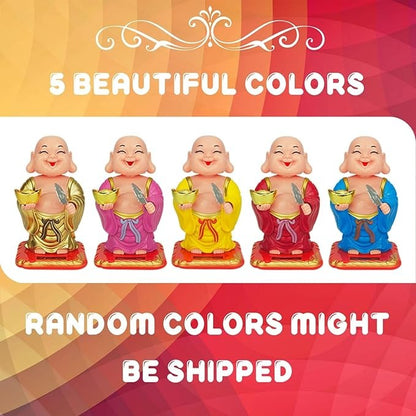 Alusters Solar Powered Moving Head and Hand Sitting  Buddha Statue for Living Room | Car Dashboard | Home | Office Desk | Wealth & Prosperity - Red (Yellow)