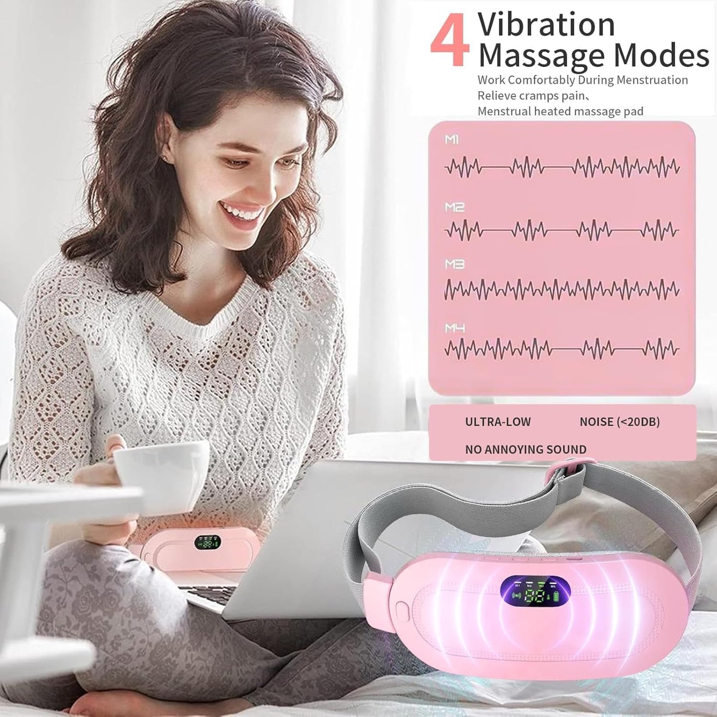 Alusters Heating Pad with 4 Vibration Modes, 3 Heat Settings, Cordless Electric Pain Relief Massager, Digital