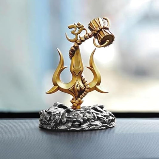 Shiv Trishul with Damru Idol | Mahadev Trishul Showpiece with Om Symbol for Car Dashboard, Home Temple & Office Decor | Lord Shiva Statue Gift Item