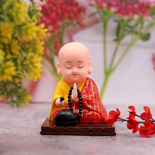 Alusters Solar Powered Sitting Buddha Statue - Shaking Head Buddha Monk Statue for Car Dashboard, Home & Office Desktop, Health Wealth & Prosperity, Peaceful Meditation