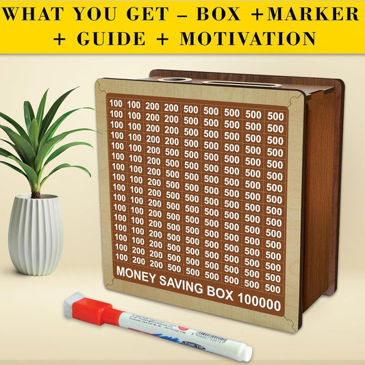Money Saving Box for Kids and Adults | Wooden Money Bank with Lock | Big Size Piggy Bank 2 Lakh Target | 1 Lakh Saving Box with Numbers | Undiyal Hundi Pig (Money Bank)