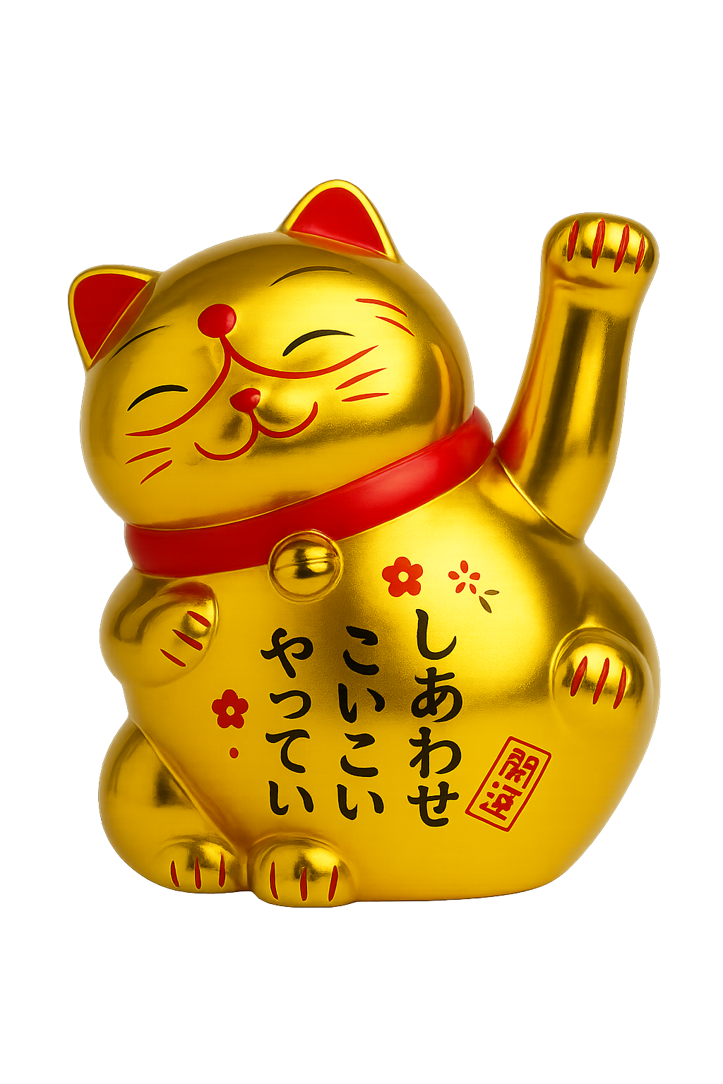 Alusters Golden Maneki Neko Lucky Cat Figurine, Battery Operated Japanese Fortune Cat, Wealth & Prosperity Feng Shui Decor, 10 cm (cat)