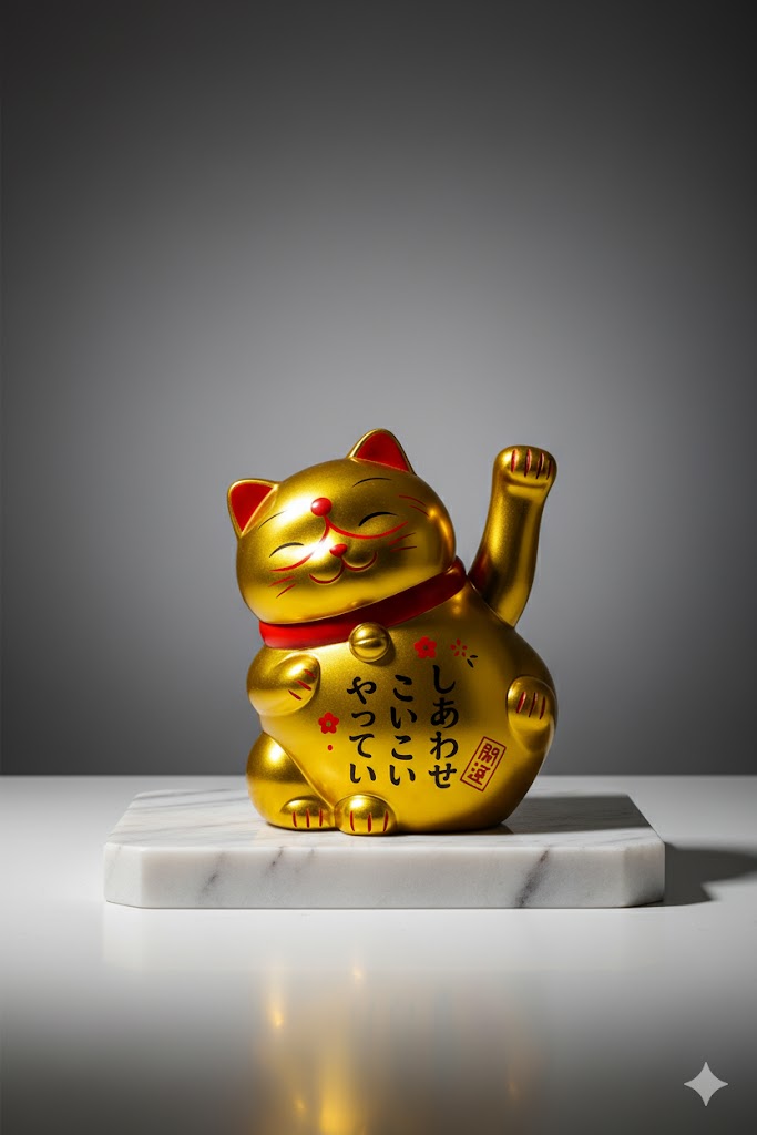 Alusters Golden Maneki Neko Lucky Cat Figurine, Battery Operated Japanese Fortune Cat, Wealth & Prosperity Feng Shui Decor,