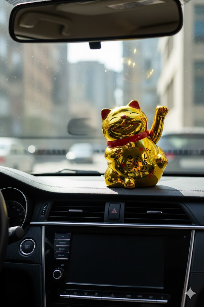 Alusters Golden Maneki Neko Lucky Cat Figurine, Battery Operated Japanese Fortune Cat, Wealth & Prosperity Feng Shui Decor,